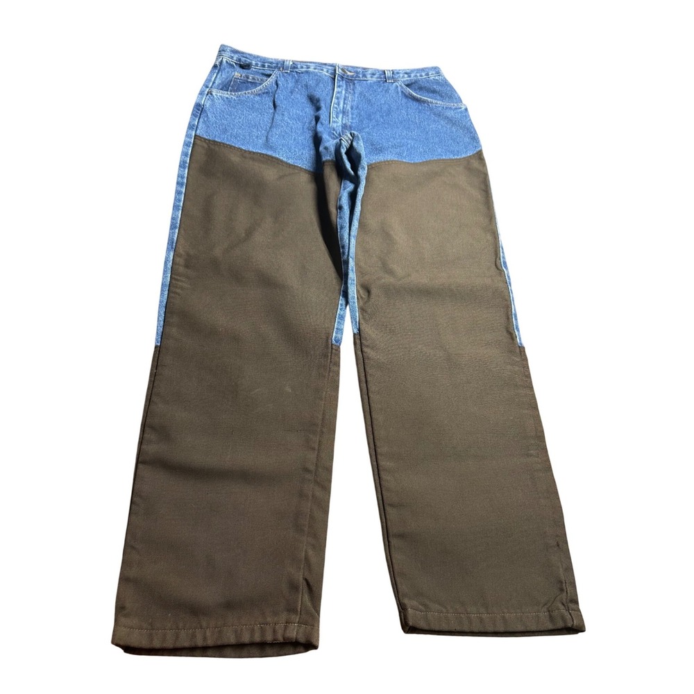 Wrangler Rugged Wear Brushpopper Western Denim Jean Blue Brown Overlay Men 36x30
